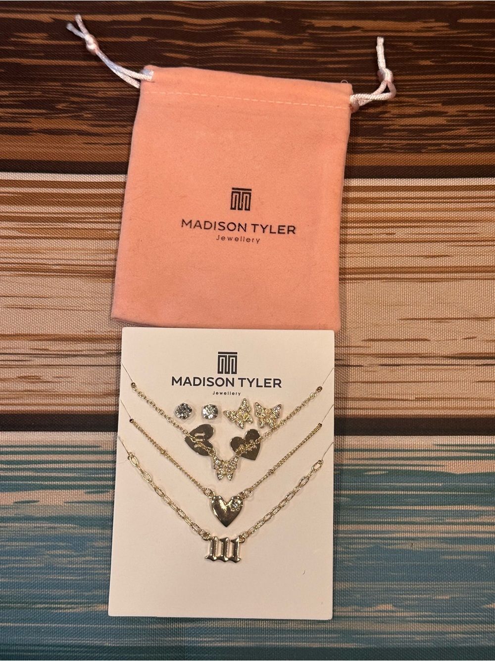 Madison Gold-Tone Layered Heart & Butterfly Charm Necklace Set- Angle Number 111